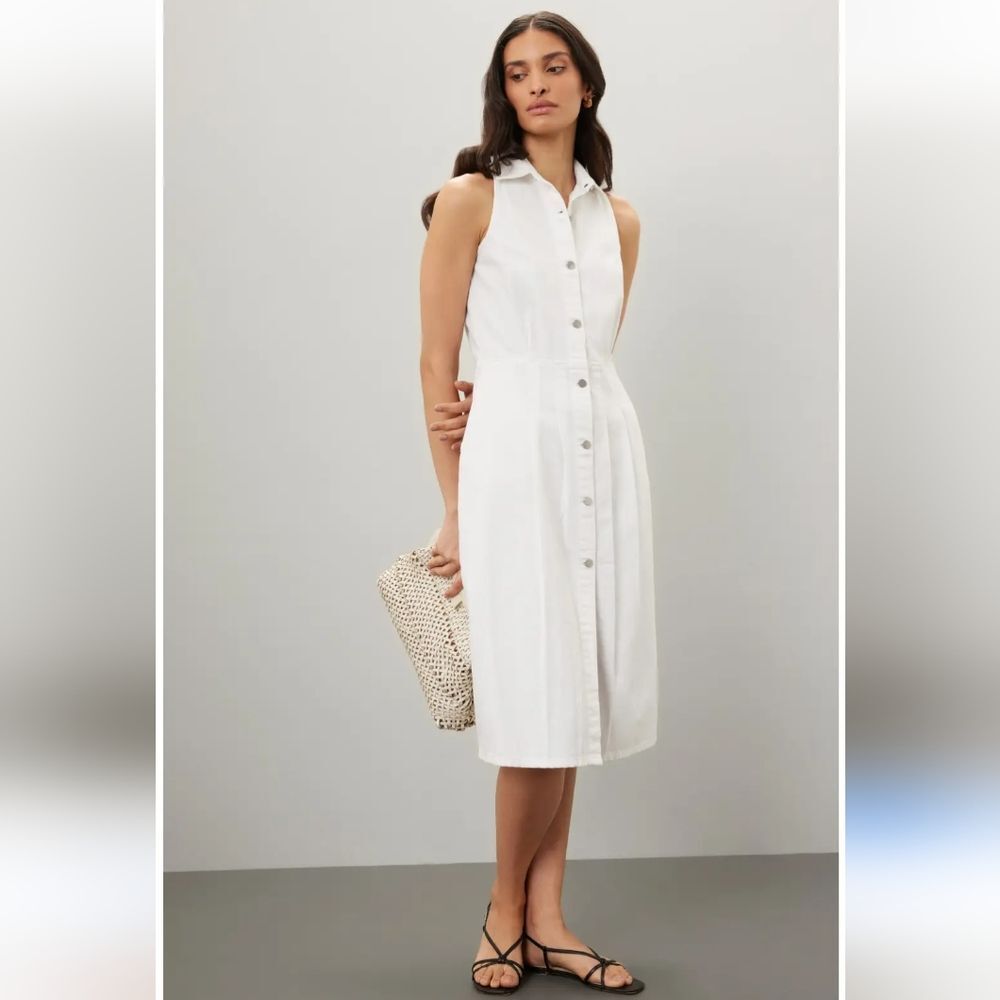 DL1961 Daphne White Sleeveless Denim Button-Down Dress Size S